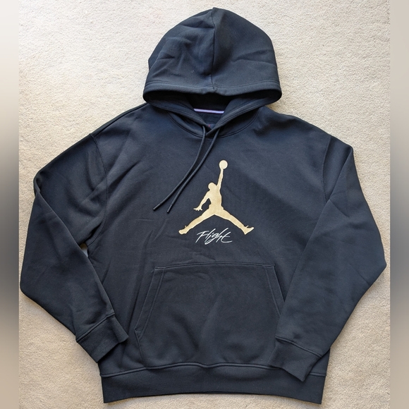 NIKE MENS JORDAN ESSENTIALS FLEECE HOODIE BLACK & GOLD - Size L - Picture 4 of 9